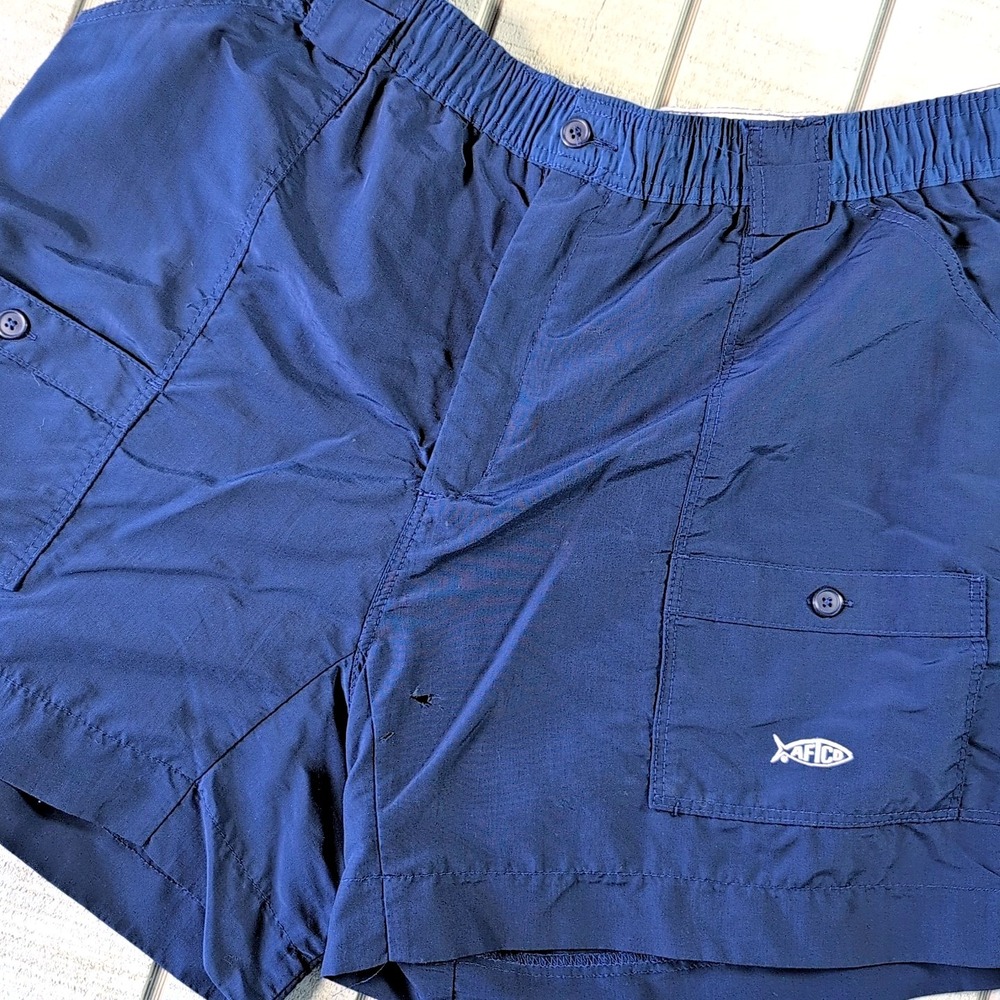 AFTCO Shorts Mens 42 Navy Blue Cargo Fishing Hybrid Stretch Outdoor Boating 6"